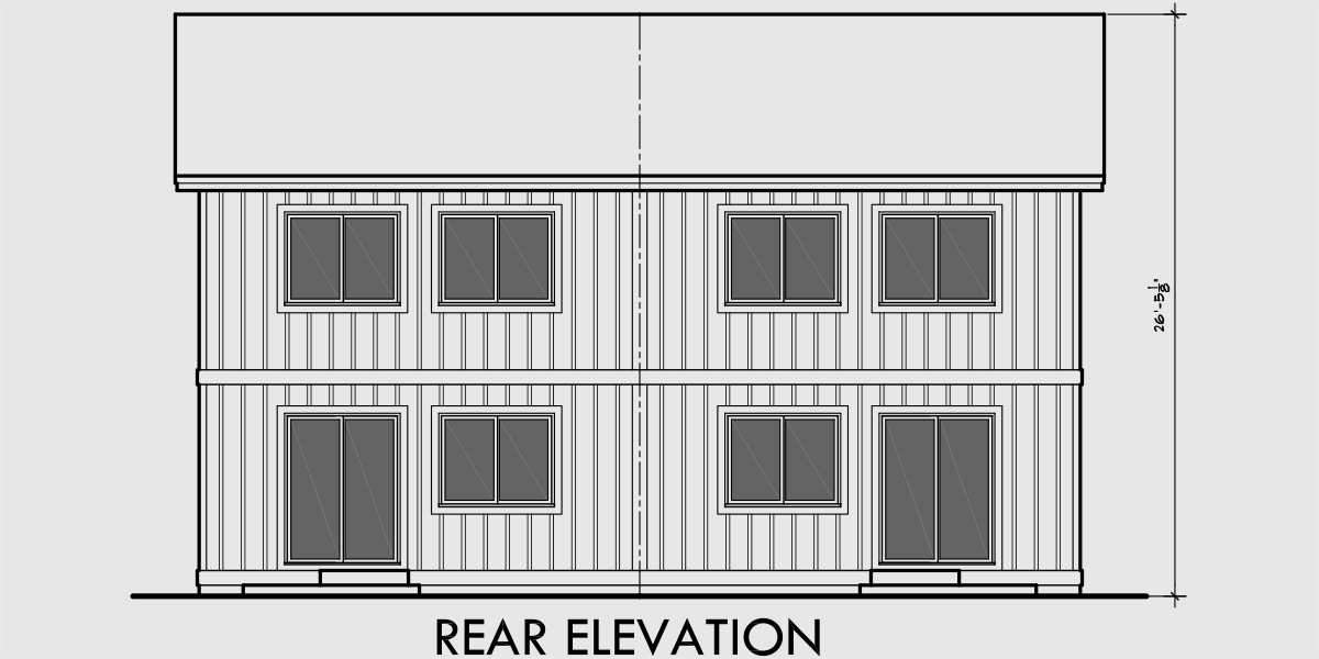 House side elevation view for D-598 Duplex house plans, Seattle house plans, Duplex plans with garage, 3 Bedroom Duplex Plans, D-598