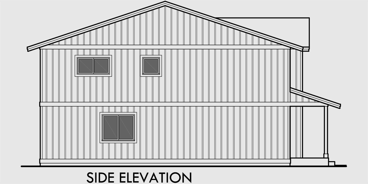 House rear elevation view for D-598 Duplex house plans, Seattle house plans, Duplex plans with garage, 3 Bedroom Duplex Plans, D-598