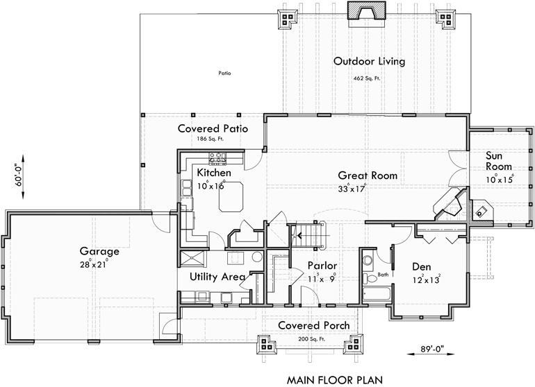 Main Floor Plan for 10161 Timber frame house plans, craftsman house plans, custom house plans, 10161