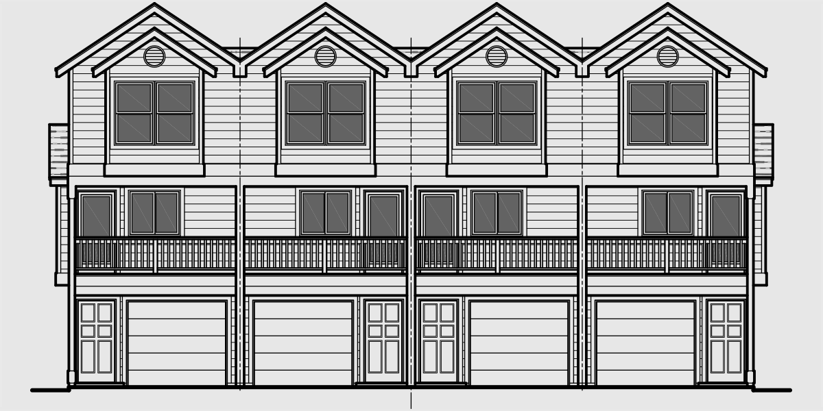 F-556 Quadplex plans, narrow lot house plans, row house plans, 4 plex plans, F-556