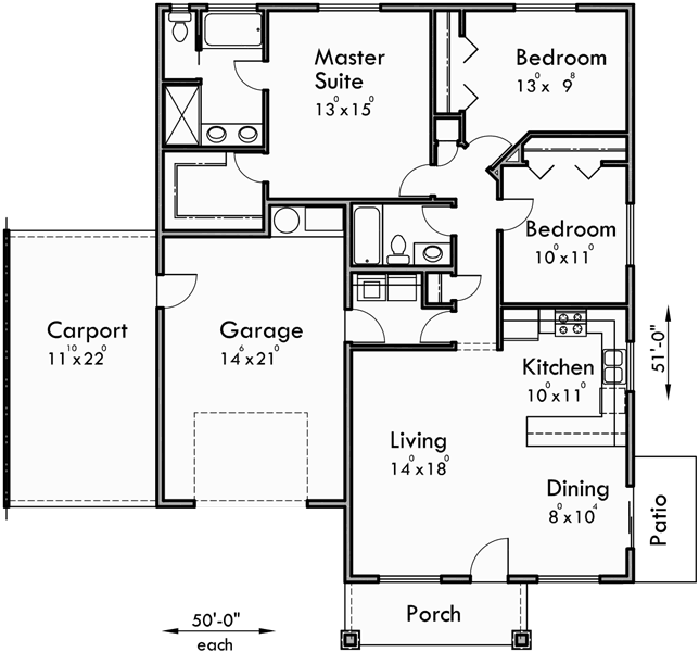  Duplex  House  Plans  One  Story  Duplex  House  Plans  D 590