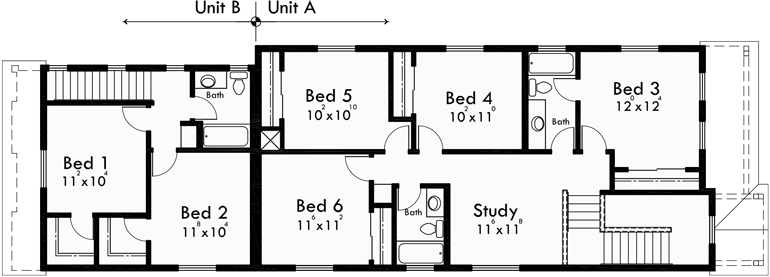 Upper Floor Plan for D-570 Duplex house plans, ADU floor plans, Accessory Dwelling Units, back to back duplex plans, D-570