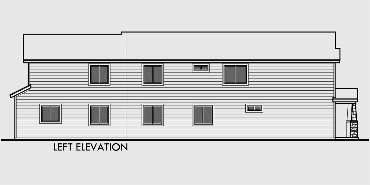 House side elevation view for D-570 Duplex house plans, ADU floor plans, Accessory Dwelling Units, back to back duplex plans, D-570