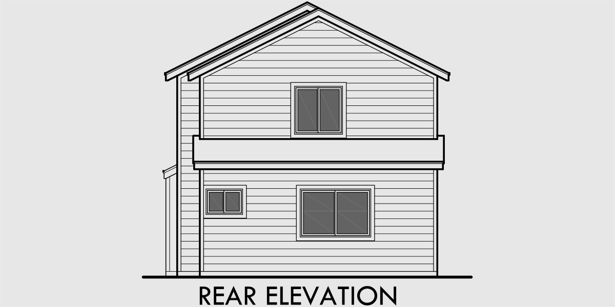 House front drawing elevation view for D-570 Duplex house plans, ADU floor plans, Accessory Dwelling Units, back to back duplex plans, D-570