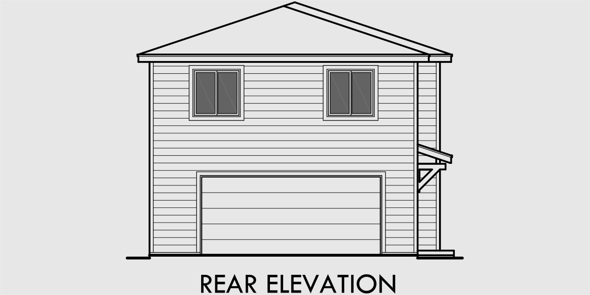 House front drawing elevation view for D-569 Duplex house plans, apartment over garage, ADU floor plans, Accessory Dwelling Units, back to back duplex plans,  D-569