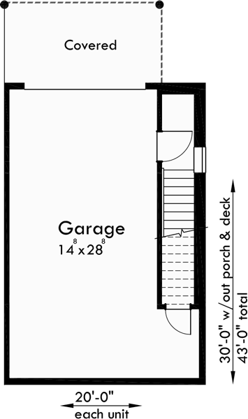 Lower Floor Plan for D-564 Duplex house plans, rear garage duplex plans, duplex house plans with basement, 2 bedroom duplex house plans, duplex house plans for sloping lot, D-564