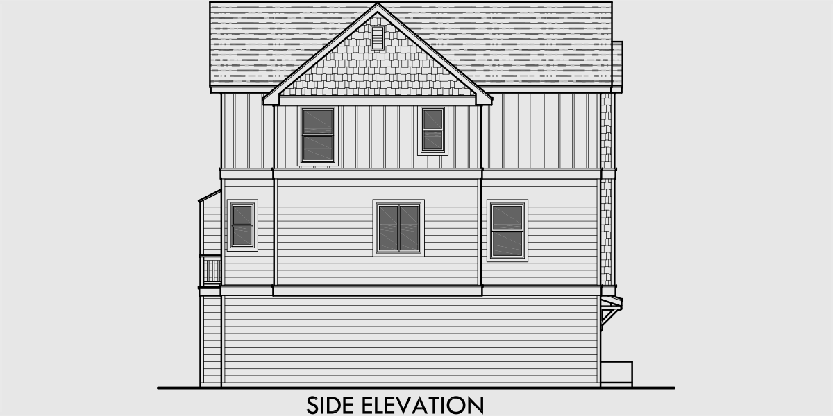 House rear elevation view for D-544 Duplex house plans, narrow lot duplex house plans, 3 story townhouse plans, duplex house plans with garage, row house plans, D-544