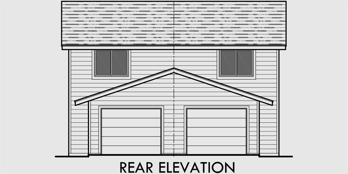 House front drawing elevation view for D-543 Duplex house plans, narrow lot duplex house plans, duplex house plans with rear garage, small duplex house plans, D-543