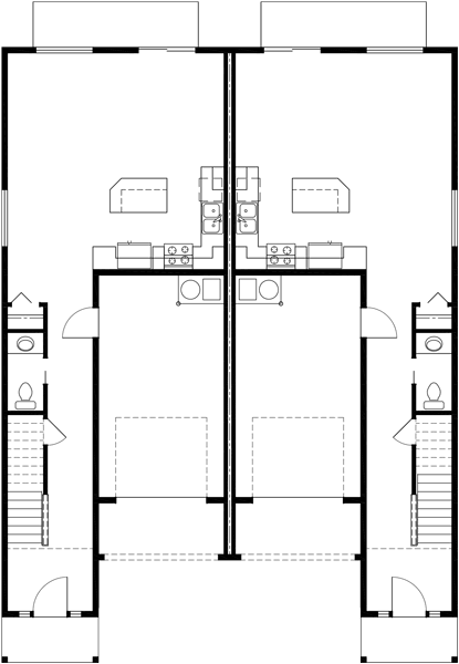 Main Floor Plan 2 for D-541 Duplex house plans, narrow row house plans, duplex  house designs, multi unit house plans, duplex house plans with garage, D-541