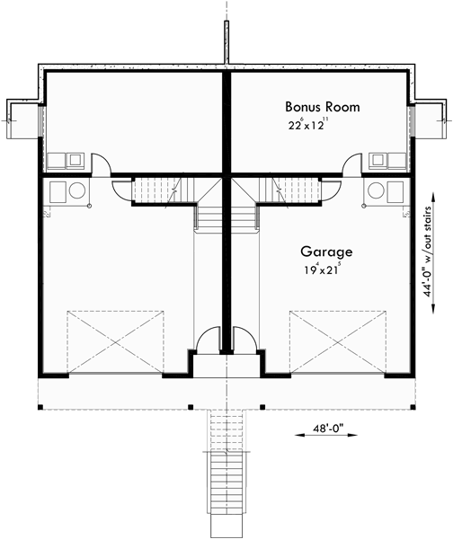 Lower Floor Plan for D-535 Duplex house plans, duplex home designs, duplex house plans with garage, vacation house plans, D-535