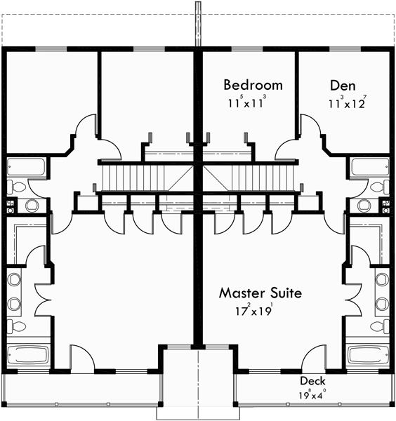Upper Floor Plan for D-535 Duplex house plans, duplex home designs, duplex house plans with garage, vacation house plans, D-535