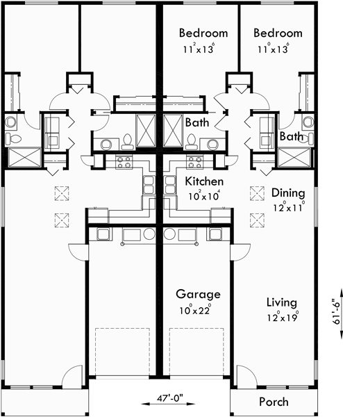  Duplex  House  Plans  One  Level Duplex  House  Plans  D 529