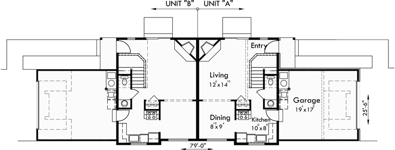 Duplex House Plans Back To Back Duplex House Plans D 402