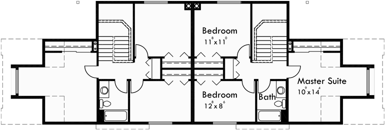 Upper Floor Plan for D-402 Duplex house plans, back to back duplex house plans, D-402