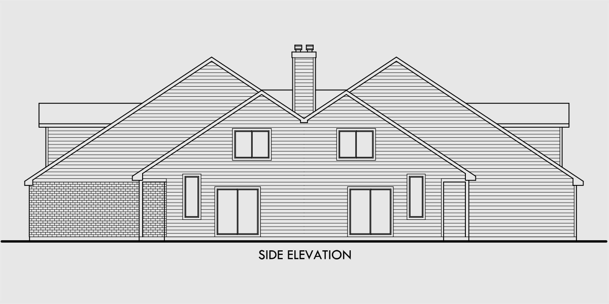 House side elevation view for D-402 Duplex house plans, back to back duplex house plans, D-402