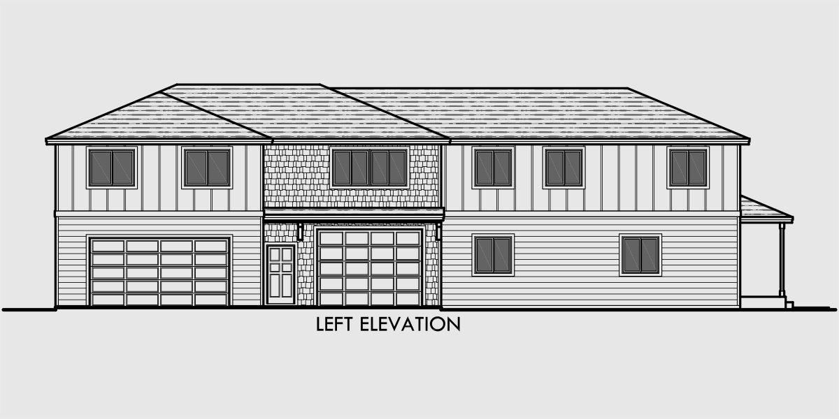 House side elevation view for D-574 Duplex house plans, ADU plans, corner lot house plans, D-574