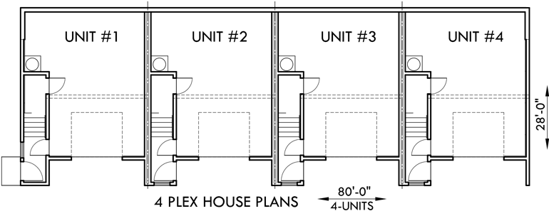 Lower Floor Plan 2 for 4 plex plans, 3 bedroom fourplex house plans, quadplex plans with garage, 3 story 4 plex house plans, F-534