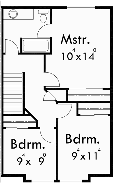 Upper Floor Plan for F-534 4 plex plans, 3 bedroom fourplex house plans, quadplex plans with garage, 3 story 4 plex house plans, F-534