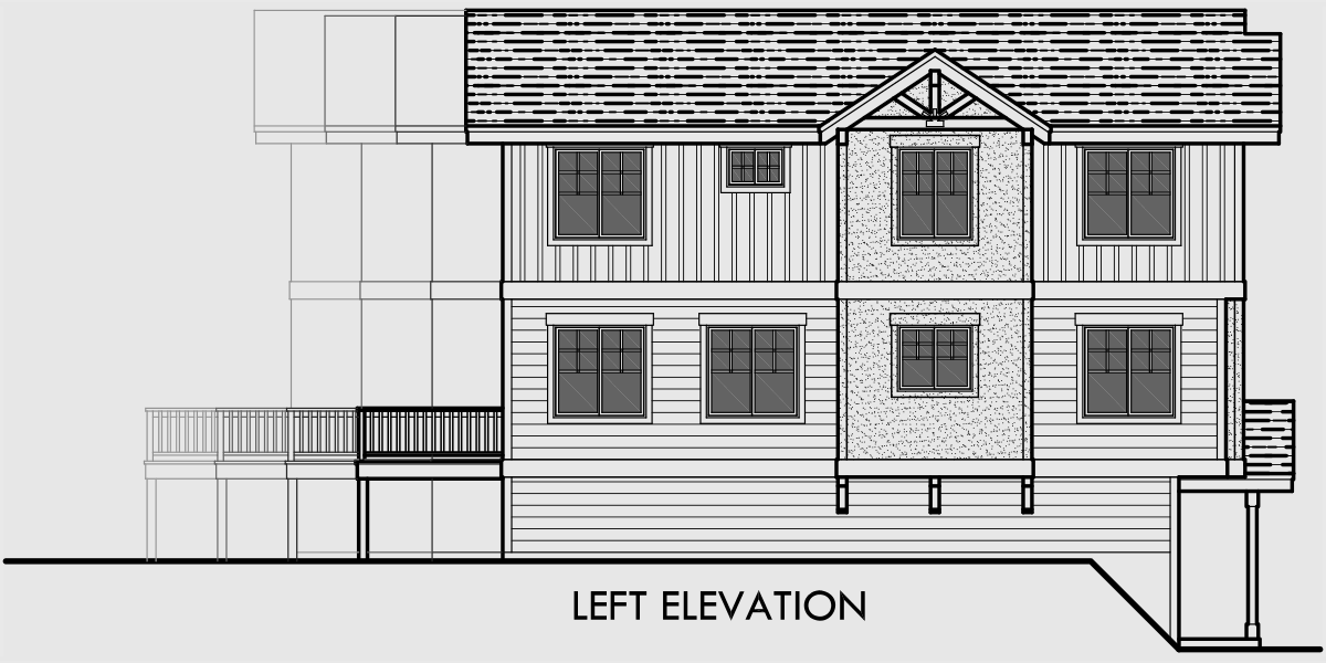 House rear elevation view for F-540 Heavy timber craftsman, Townhouse plans, 4 plex house plans, row house plans with garage, F-540