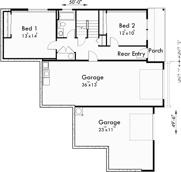 Lower Floor Plan for D-534 Duplex house plans, corner lot duplex plans, duplex plans for sloping lots, duplex plans for corner lots, D-534