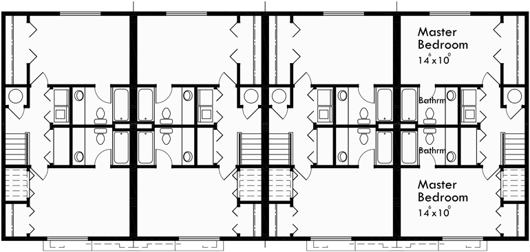 Upper Floor Plan for F-542 4 plex plans, fourplex plans, 2 master bedroom   plans, F-542