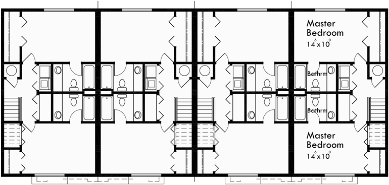 4 Plex Plans, Fourplex Plans, 2 Master Bedroom Plans, F542