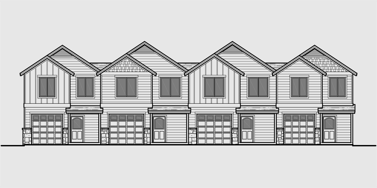 F-550 Fourplex plans, 4 plex plans, 3 bedroom 4 plex plans, townhouse plans, F-550