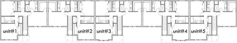 Upper Floor Plan 2 for Five plex, 5 unit row house, 5 unit townhouse, 3 bedroom multifamily, multifamily with garages, FV-567