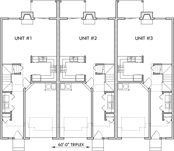 Triplex House Plan Townhouse With Garage Row House T 414