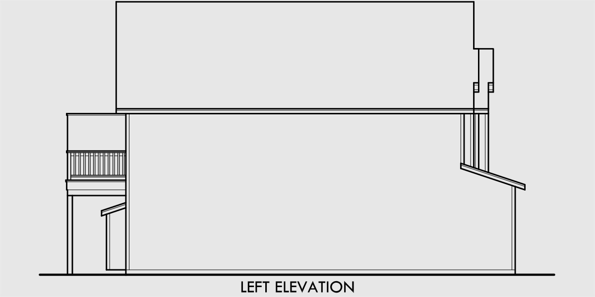 House side elevation view for T-414 Triplex house plans, townhouse with garage, 3 unit townhouse plans, row house plans, T-414