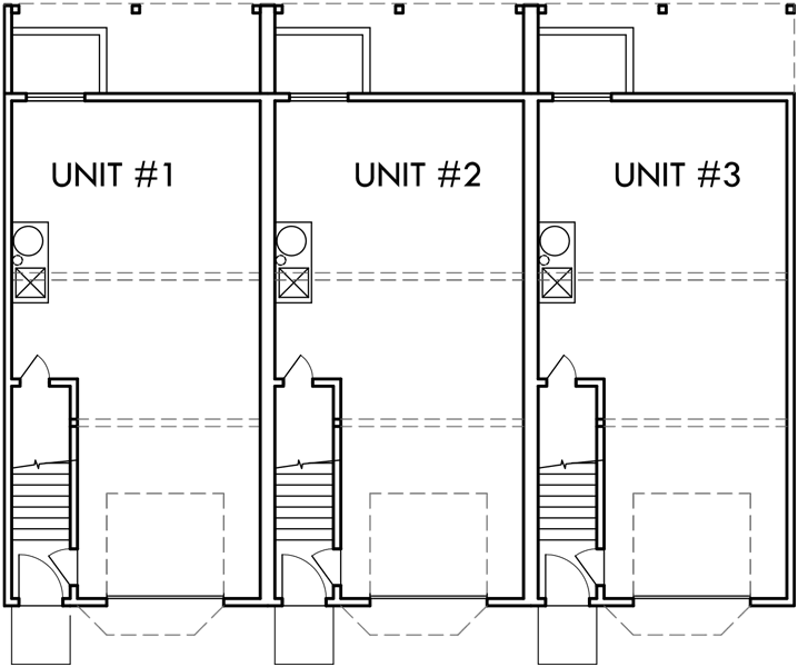 Lower Floor Plan 2 for Triplex house plans, townhouse plans, 2 bedroom triplex plans, triplex with garage, T-415