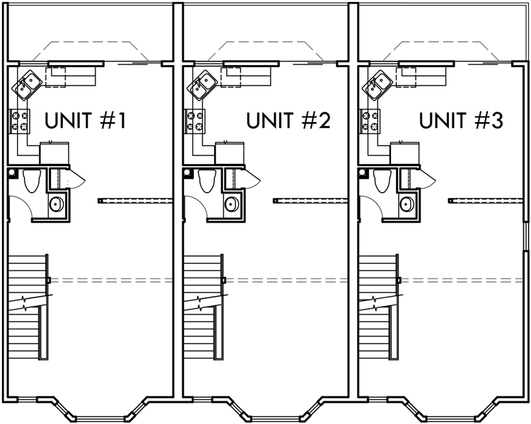 Main Floor Plan 2 for T-415 Triplex house plans, townhouse plans, 2 bedroom triplex plans, triplex with garage, T-415