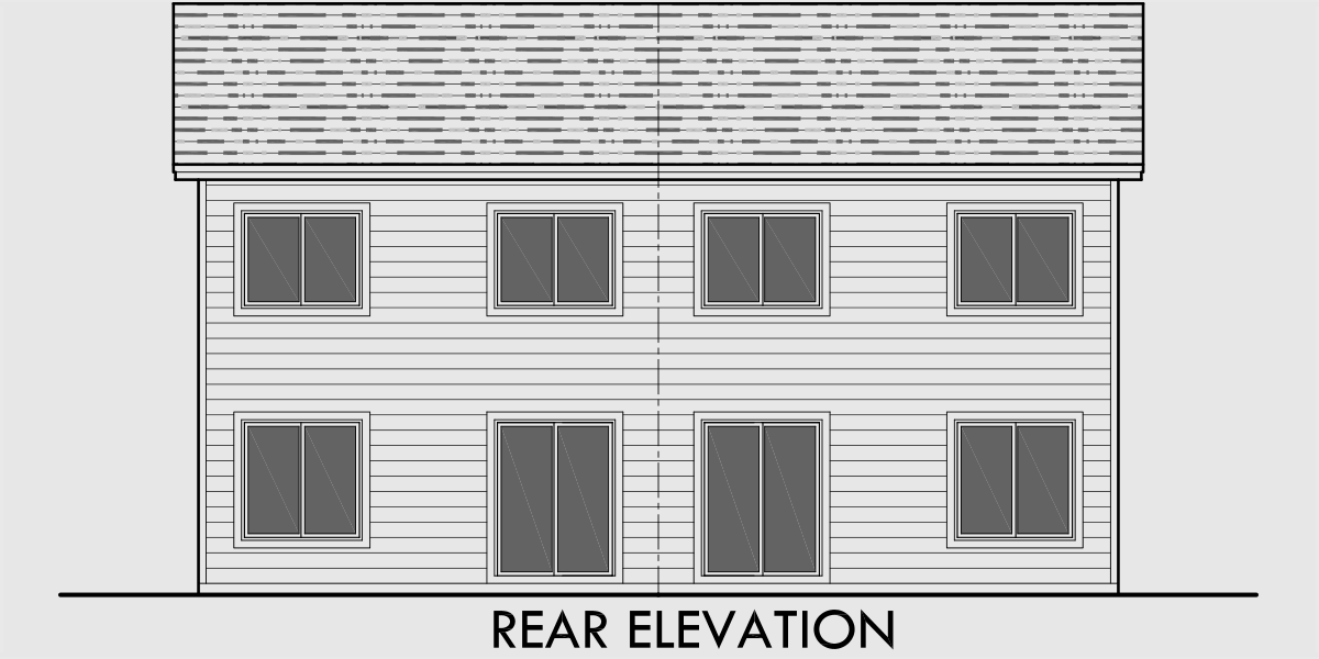 House side elevation view for D-599 Duplex house plans, 2 story duplex plans, 3 bedroom duplex plans, 40x44 ft duplex plan, duplex plans with garage in the middle, D-599