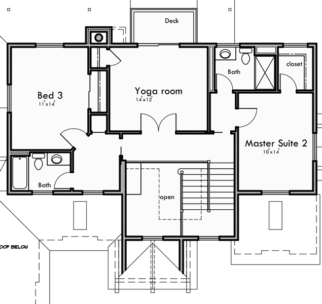 Upper Floor Plan 2 for Custom house plans, 2 story house plans, master on main floor, bonus room house plans, 10148