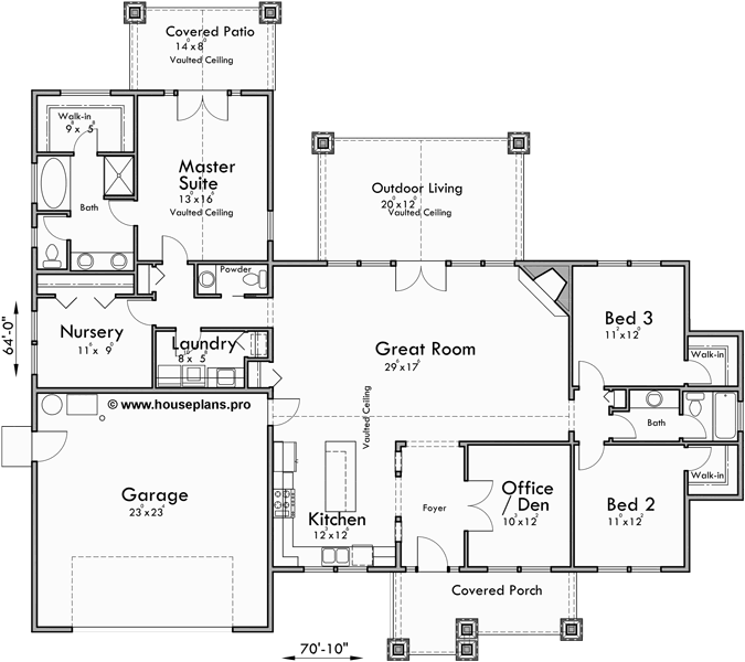 Main Floor Plan for 10173 Portland Oregon house plans, one story house plans, great room house plans, 4 bedroom house plans, storage over garage, 10173