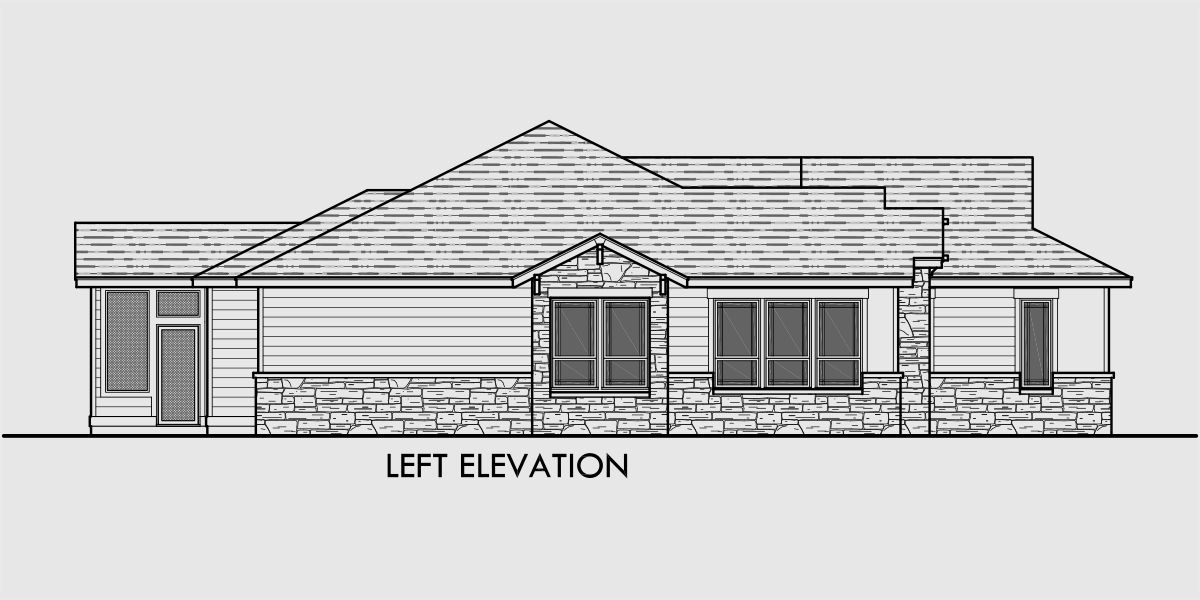 House rear elevation view for 10163 One story house plans, ranch house plans, 3 bedroom house plans, house plans with screened porch, 10163