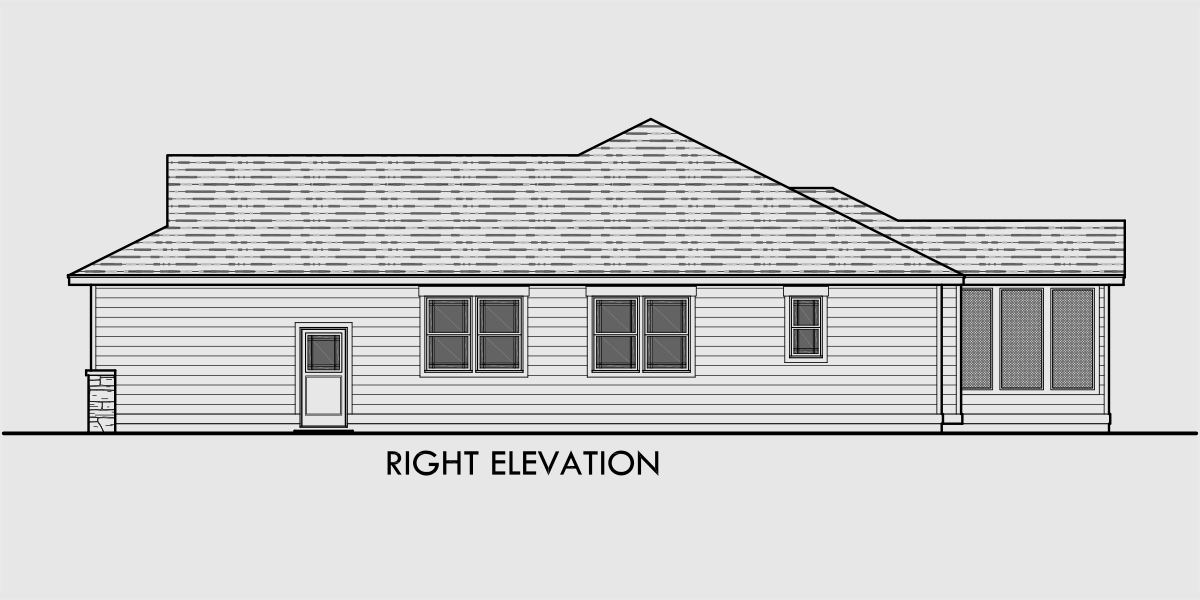 House rear elevation view for 10163 One story house plans, ranch house plans, 3 bedroom house plans, house plans with screened porch, 10163