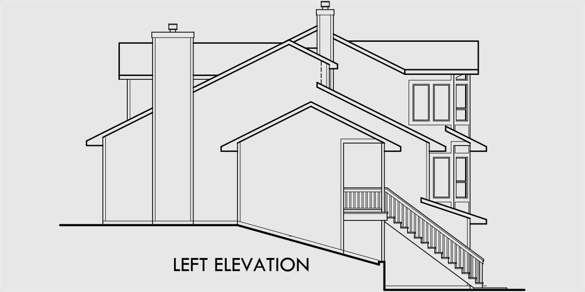 House rear elevation view for 10165 Sloping lot house plans, daylight basement house plans, luxury house plans, view lot house plans, 10165