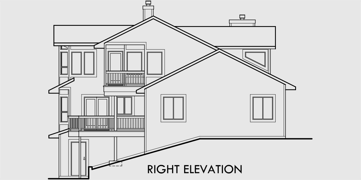 House rear elevation view for 10165 Sloping lot house plans, daylight basement house plans, luxury house plans, view lot house plans, 10165