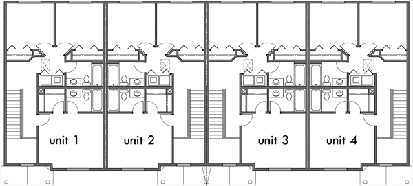 Upper Floor Plan 2 for Fourplex house plans, 3 bedroom fourplex plans, 2 story fourplex plans, fourplex house plans with garage, brick fourplex plans, F-570