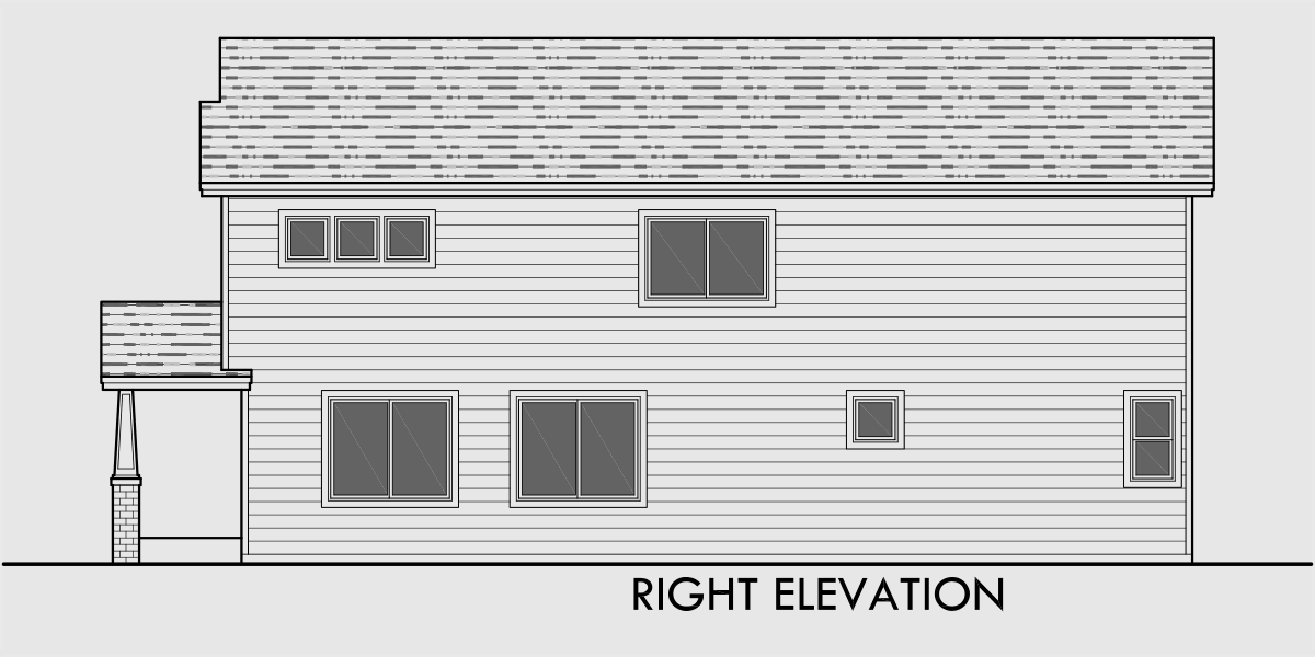 House rear elevation view for D-601 Craftsman duplex house plans, house plans with rear garages, 3 bedroom duplex house plans, narrow townhouse plans, D-601