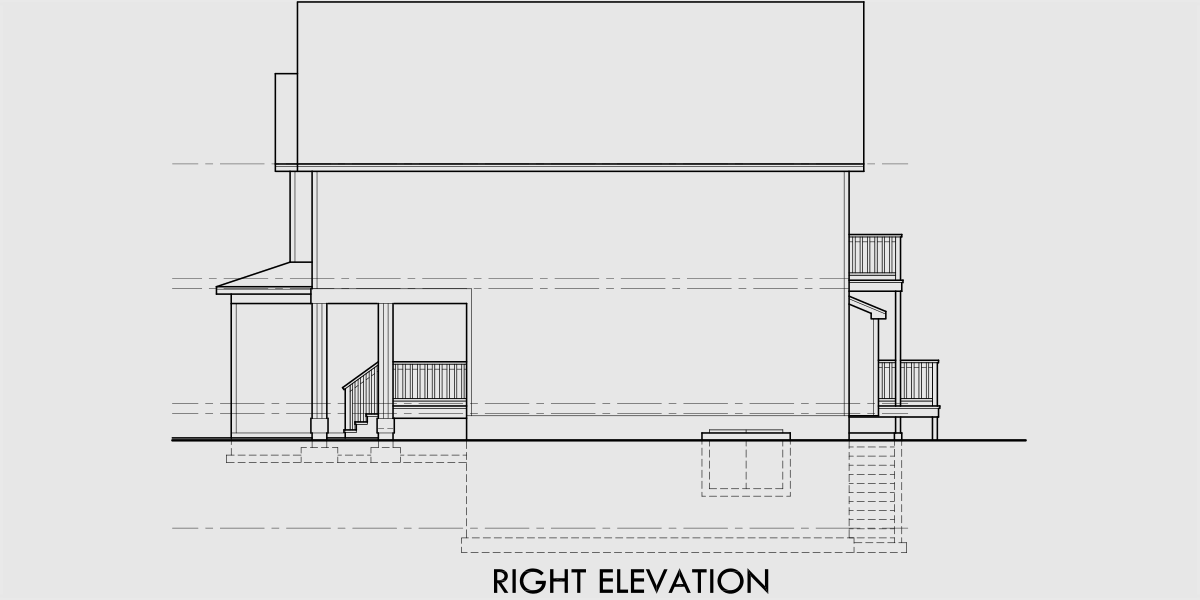 House rear elevation view for 10176 Narrow lot house plans with basement, 10176