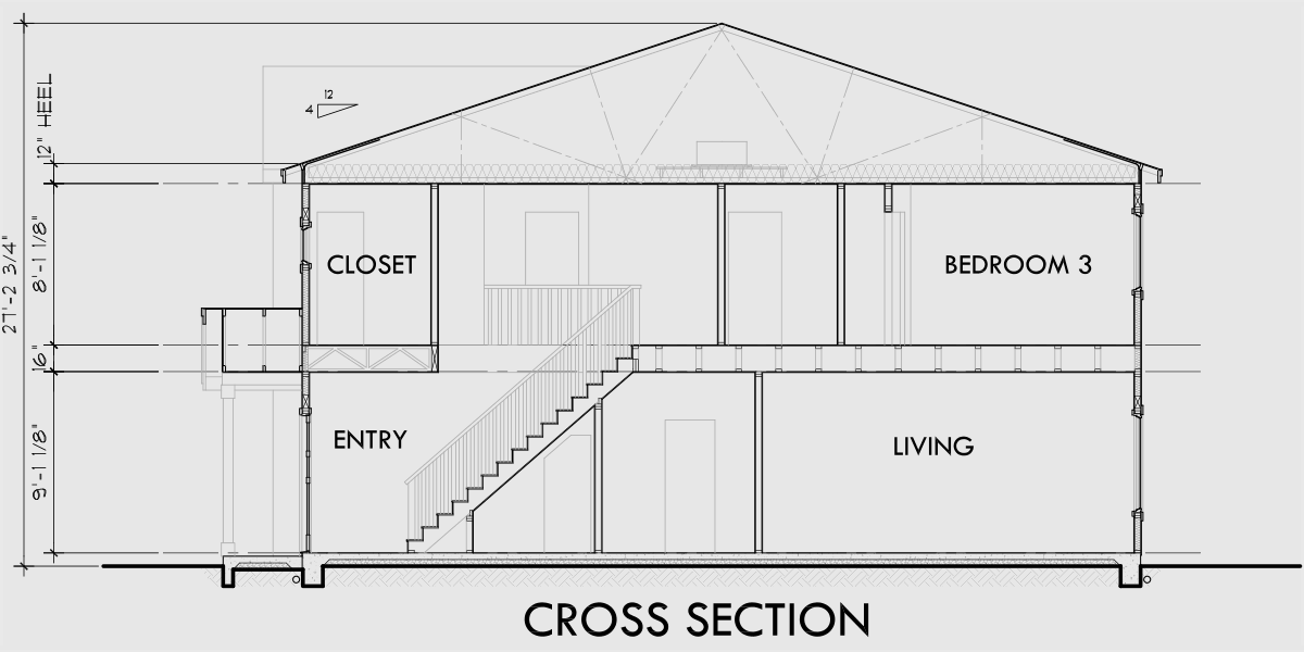 House rear elevation view for D-602 craftsman duplex house plans, townhouse plans, row house plans, d-602