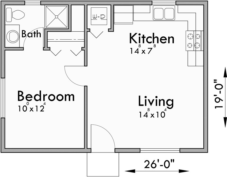 Main Floor Plan for 10178 Small house plans, studio house plans, one bedroom house plans, 10178