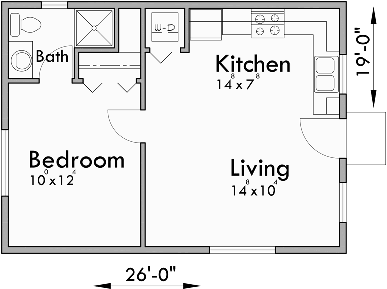 Main Floor Plan for 10180 Small house plans, studio house plans, one bedroom house plans, 10180