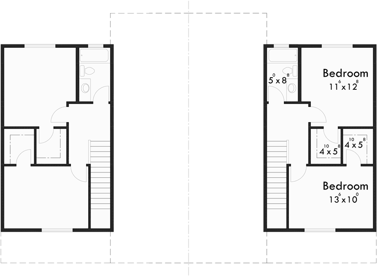 Upper Floor Plan for D-603 Duplex House Plan With First Floor Master Bedroom