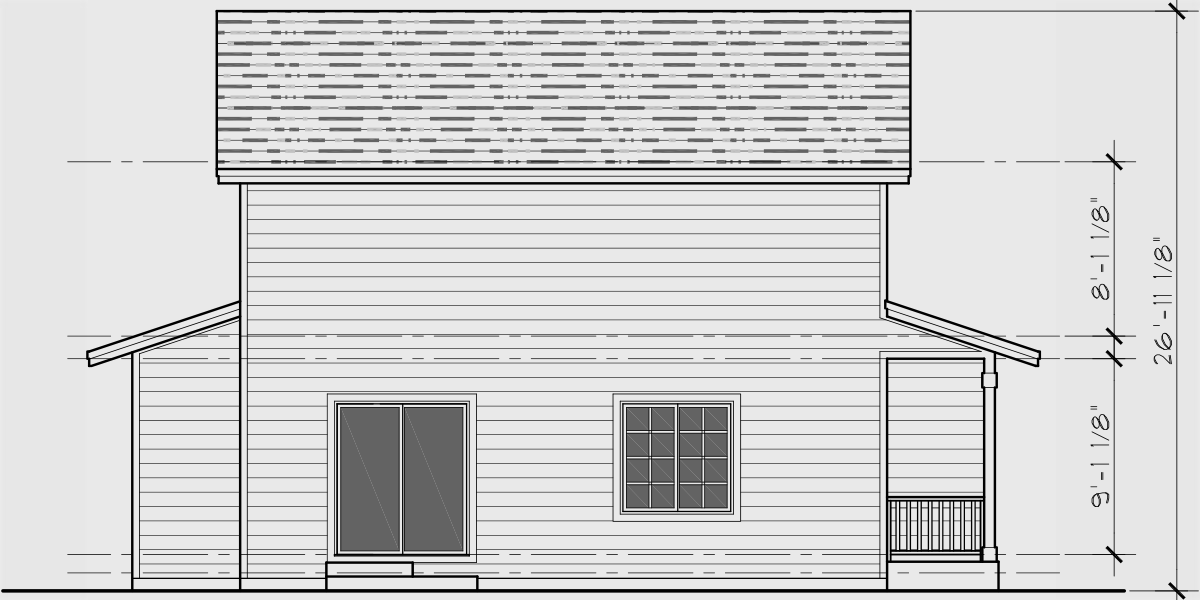 House rear elevation view for D-603 Duplex House Plan With First Floor Master Bedroom