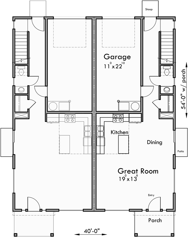 Narrow Lot Duplex House Plans With Rear Garage D 608 Bruinier 