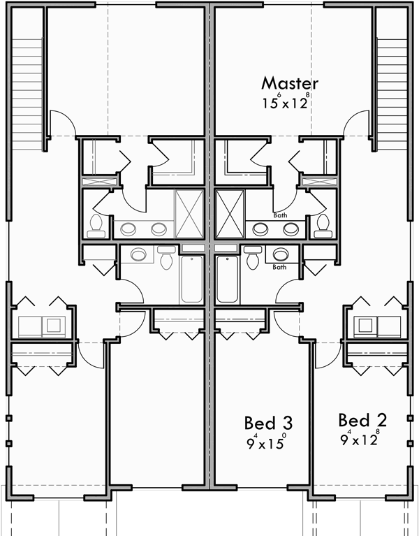 Narrow Lot Duplex House Plans With Rear Garage D 608 