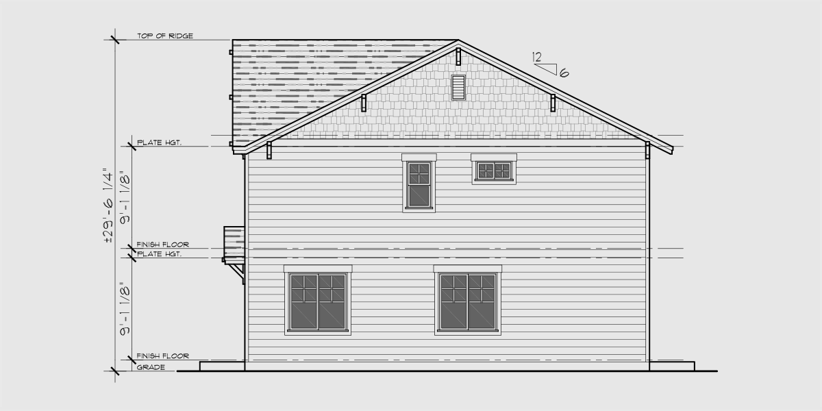House rear elevation view for D-610 Affordable Narrow Duplex House Plan With 3 Bedrooms